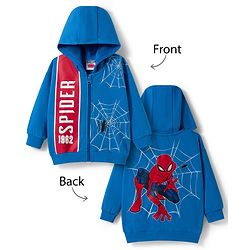 Babyhug Marvel Terry Knit Drop Shoulder Full Sleeves Hooded SweatJacket with Spiderman Front & Back Graphic - Blue