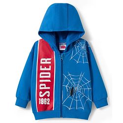 Babyhug Marvel Terry Knit Drop Shoulder Full Sleeves Hooded SweatJacket with Spiderman Front & Back Graphic - Blue