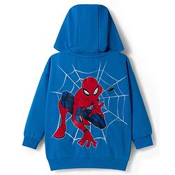 Babyhug Marvel Terry Knit Drop Shoulder Full Sleeves Hooded SweatJacket with Spiderman Front & Back Graphic - Blue