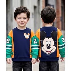 Babyhug Disney Terry Knit Drop Shoulder Full Sleeves Cut & Sew Sweatshirt With Front & Back Mickey Mouse Graphics - Multicolor