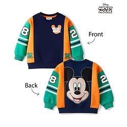 Babyhug Disney Terry Knit Drop Shoulder Full Sleeves Cut & Sew Sweatshirt With Front & Back Mickey Mouse Graphics - Multicolor