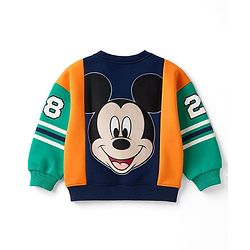 Babyhug Disney Terry Knit Drop Shoulder Full Sleeves Cut & Sew Sweatshirt With Front & Back Mickey Mouse Graphics - Multicolor