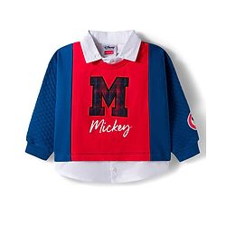 Babyhug Disney Terry Knit Drop Shoulder Full Sleeves Sweatshirt With Attached Inner Shirt & Mickey Mouse Graphics & Badge Detailing - Blue & Red