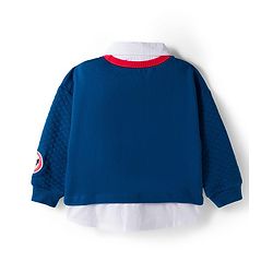 Babyhug Disney Terry Knit Drop Shoulder Full Sleeves Sweatshirt With Attached Inner Shirt & Mickey Mouse Graphics & Badge Detailing - Blue & Red