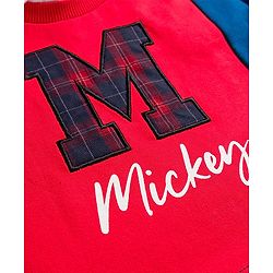 Babyhug Disney Terry Knit Drop Shoulder Full Sleeves Sweatshirt With Attached Inner Shirt & Mickey Mouse Graphics & Badge Detailing - Blue & Red