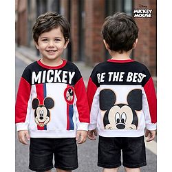 Babyhug Disney Terry Knit Drop Shoulder Full Sleeves Cut & Sew Sweatshirt With Front & Back Mickey Graphics & Badge Detailing - Multicolor