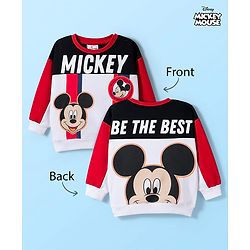 Babyhug Disney Terry Knit Drop Shoulder Full Sleeves Cut & Sew Sweatshirt With Front & Back Mickey Graphics & Badge Detailing - Multicolor