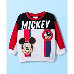 Babyhug Disney Terry Knit Drop Shoulder Full Sleeves Cut & Sew Sweatshirt With Front & Back Mickey Graphics & Badge Detailing - Multicolor
