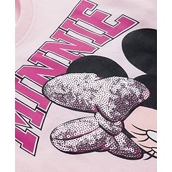 Babyhug Disney Terry Knit Drop Shoulder Full Sleeves Cut & Sew Sweatshirt with Minnie Mouse Graphic & Sequin Detailing - Pink