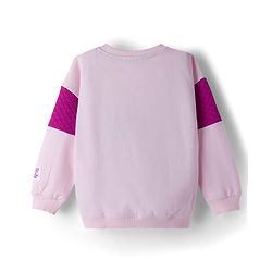 Babyhug Disney Terry Knit Drop Shoulder Full Sleeves Cut & Sew Sweatshirt with Minnie Mouse Graphic & Sequin Detailing - Pink
