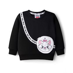 Babyhug Disney Terry Knit Drop Shoulder Full Sleeves Sweatshirt with Marie Graphic with Foil Print & Bag Detailing - Black