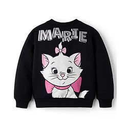 Babyhug Disney Terry Knit Drop Shoulder Full Sleeves Sweatshirt with Marie Graphic with Foil Print & Bag Detailing - Black