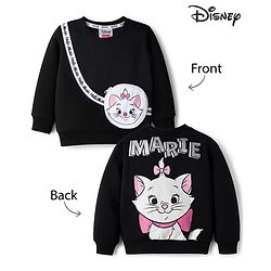 Babyhug Disney Terry Knit Drop Shoulder Full Sleeves Sweatshirt with Marie Graphic with Foil Print & Bag Detailing - Black