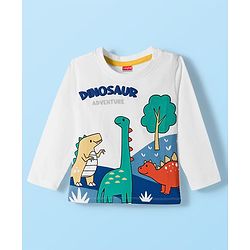 Babyhug 100% Cotton Knit Full Sleeves T-Shirt with Dino Print - White