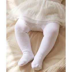 Cute Walk by Babyhug Knit Anti Bacterial Solid Footed Tights - White