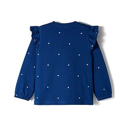 Babyhug 100% Cotton Knit Full Sleeves T-Shirt with Floral Print & Frill Detailing - Navy Blue
