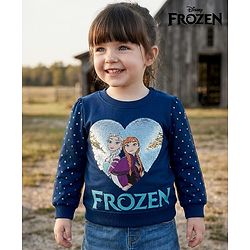 Babyhug Disney Terry Knit Full Sleeves Drop Shoulder Sweatshirt With Disney Princess Graphics Mesh & Sequin Detailing - Navy Blue