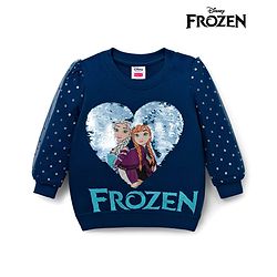 Babyhug Disney Terry Knit Full Sleeves Drop Shoulder Sweatshirt With Disney Princess Graphics Mesh & Sequin Detailing - Navy Blue