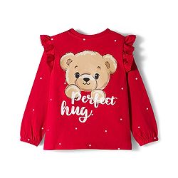 Babyhug 100% Cotton Knit Full Sleeves T-Shirts with Front & Back Bear Print & Frill Detailing - Red