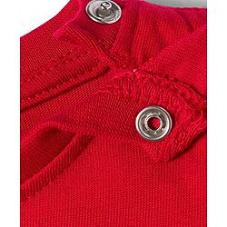 Babyhug 100% Cotton Knit Full Sleeves T-Shirts with Front & Back Bear Print & Frill Detailing - Red