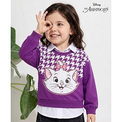 Babyhug Disney Terry Knit Full Sleeves Drop Shoulder Sweatshirt with Attached Inner Shirt & Marie Graphics - Purple