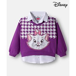 Babyhug Disney Terry Knit Full Sleeves Drop Shoulder Sweatshirt with Attached Inner Shirt & Marie Graphics - Purple