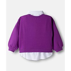 Babyhug Disney Terry Knit Full Sleeves Drop Shoulder Sweatshirt with Attached Inner Shirt & Marie Graphics - Purple