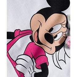 Babyhug Disney Terry Knit Full Sleeves Drop Shoulder Sweatshirt with Minnie Mouse Graphics Frill & Badge Detailing - White