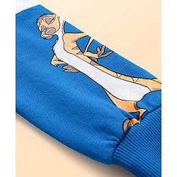 Babyhug Disney Terry Knit Drop Shoulder Cut & Sew Sweatshirt with Lion King Graphics and Quiltted Kangaroo Pocket - Blue & White