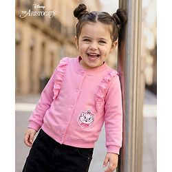 Babyhug Disney Terry Knit Full Frill Sleeves Sweatjacket With Marie Badge Detailing - Pink