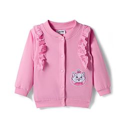 Babyhug Disney Terry Knit Full Frill Sleeves Sweatjacket With Marie Badge Detailing - Pink