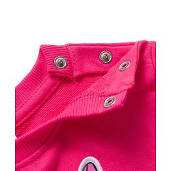 Babyhug Disney Terry Knit Drop Shoulder Sleeves Sweatshirt & Trackpant Set with Minnie & Friends Graphics & Frills & Badge Detailing - Dark Pink & Black