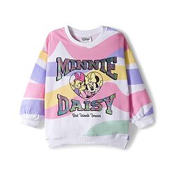Babyhug Disney Terry Knit  Drop Shoulder Full Sleeves Sweatshirt and Leggings with Minnie & Friend Graphic Badge Detailing - Lilac