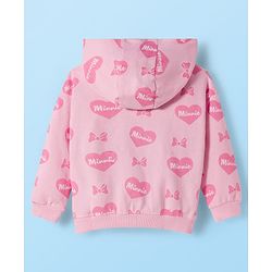Babyhug Terry Knit Drop Shoulder Full Sleeves Hooded SweatJacket & Lounge Pant Set with T-Shirt Minnie & Friends Graphic - Pink