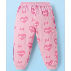 Babyhug Terry Knit Drop Shoulder Full Sleeves Hooded SweatJacket & Lounge Pant Set with T-Shirt Minnie & Friends Graphic - Pink