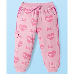 Babyhug Terry Knit Drop Shoulder Full Sleeves Hooded SweatJacket & Lounge Pant Set with T-Shirt Minnie & Friends Graphic - Pink