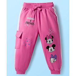 Babyhug Disney Terry Knit Drop Shoulder Full Sleeves Sweatshirt & Track Pant Set with Badge Detailing Minnie & Friends Graphic - Pink & White (Design May Vary)