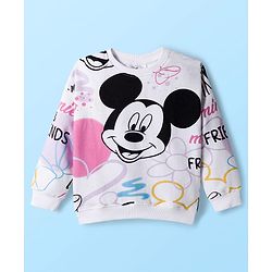 Babyhug Disney Terry Knit Drop Shoulder Full Sleeves Sweatshirt & Track Pant Set with Badge Detailing Minnie & Friends Graphic - Pink & White (Design May Vary)