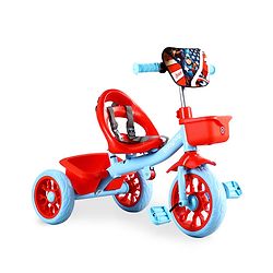 Babyhug Marvel Avengers Captain America Kids Tricycle with Parental Handle- Blue & Red| Antislip Pedals| Puncture Proof Wheels| Easy Assembling| Foldable Footrest| Toy for 2 to 5 year| Gifting Option
