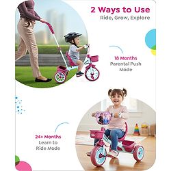 Babyhug Disney Mickey Kids Tricycle with Parental Push Handle- Red & Black| Antislip Pedals| Puncture Proof Wheels| Easy Assembling| Foldable Footrest| Toy for 2 to 5 year| Gifting Option