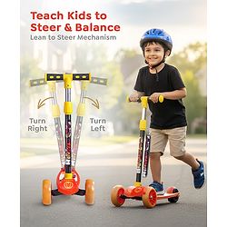 Babyhug Marvel Spider Man Kids 3 Wheel Scooter with Attractive Led Wheels|Compact Fold| Lean-to-Steer| Gifting Option| Physical Activity - Red & Blue