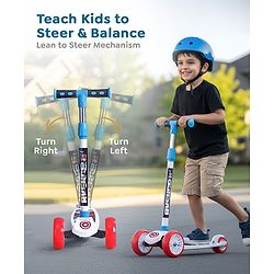 Babyhug Marvel Spider Man Kids 3 Wheel Scooter with Attractive Led Wheels|Compact Fold| Lean-to-Steer| Gifting Option| Physical Activity - Red & Blue