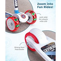 Babyhug Marvel Spider Man Kids 3 Wheel Scooter with Attractive Led Wheels|Compact Fold| Lean-to-Steer| Gifting Option| Physical Activity - Red & Blue