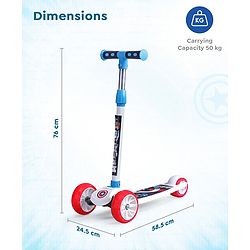 Babyhug Marvel Spider Man Kids 3 Wheel Scooter with Attractive Led Wheels|Compact Fold| Lean-to-Steer| Gifting Option| Physical Activity - Red & Blue