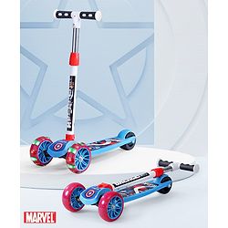 Babyhug Marvel Spider Man Kids 3 Wheel Scooter with Attractive Led Wheels|Compact Fold| Lean-to-Steer| Gifting Option| Physical Activity - Red & Blue