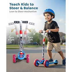 Babyhug Marvel Spider Man Kids 3 Wheel Scooter with Attractive Led Wheels|Compact Fold| Lean-to-Steer| Gifting Option| Physical Activity - Red & Blue