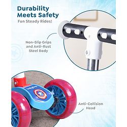 Babyhug Marvel Spider Man Kids 3 Wheel Scooter with Attractive Led Wheels|Compact Fold| Lean-to-Steer| Gifting Option| Physical Activity - Red & Blue