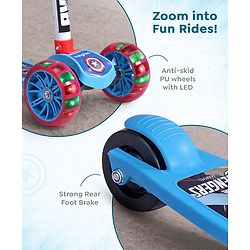Babyhug Marvel Spider Man Kids 3 Wheel Scooter with Attractive Led Wheels|Compact Fold| Lean-to-Steer| Gifting Option| Physical Activity - Red & Blue