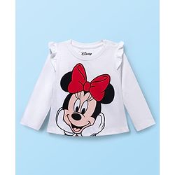 Babyhug Disney Single Jersey Knit Full Sleeves T-Shirt & Legging With Minnie Mouse Graphics & Mesh skirt Detailing - White & Red