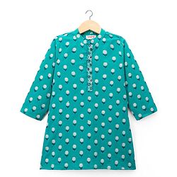 Babyhug Cambric Woven Full Sleeves Kurta Dhoti Set with Floral Print - Turquoise